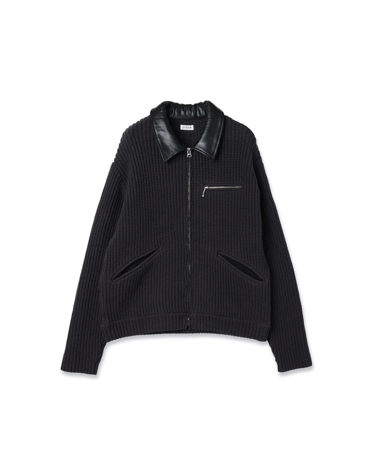LEATHER-COLLAR KNIT WORK JACKET