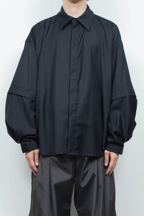 WOOL DETACHABLE SLEEVE SHIRT