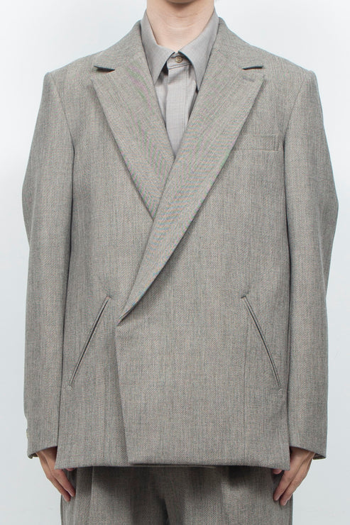 NOTCHED LAPEL DOUBLE BREASTED TAILORED JACKET
