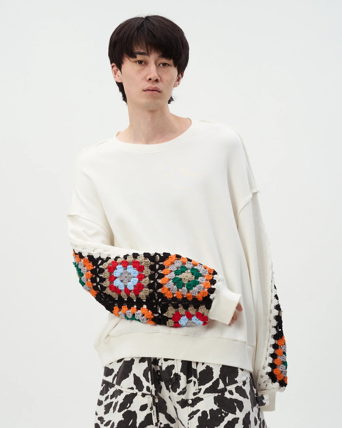 CROCHET SLEEVE SWEAT