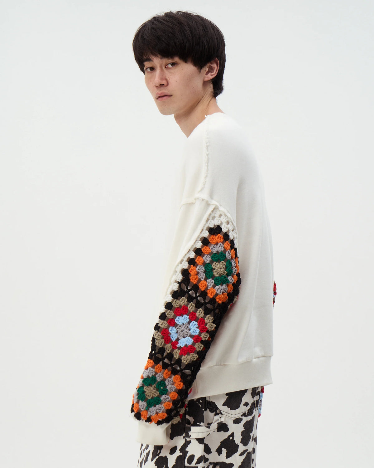 CROCHET SLEEVE SWEAT