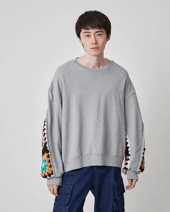CROCHET SLEEVE SWEAT
