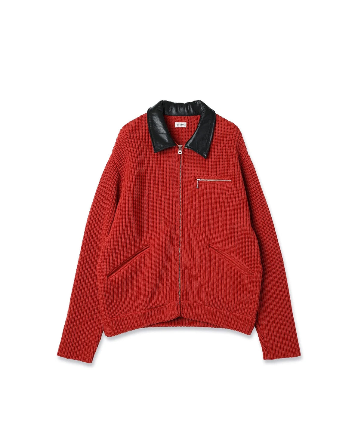 LEATHER-COLLAR KNIT WORK JACKET