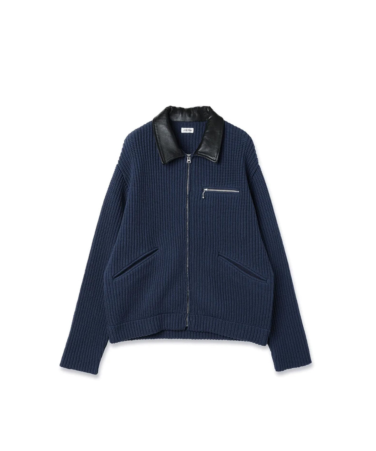 LEATHER-COLLAR KNIT WORK JACKET