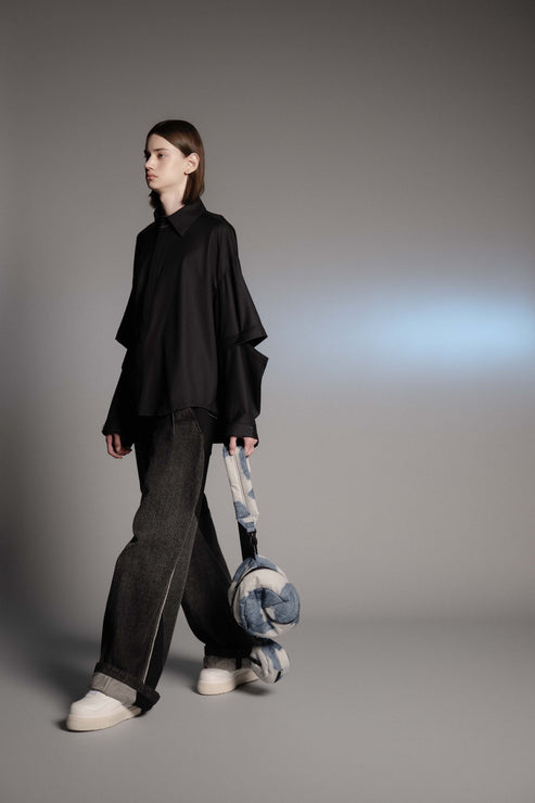 WOOL DETACHABLE SLEEVE SHIRT