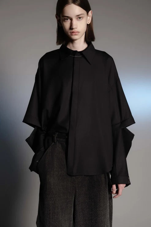 WOOL DETACHABLE SLEEVE SHIRT