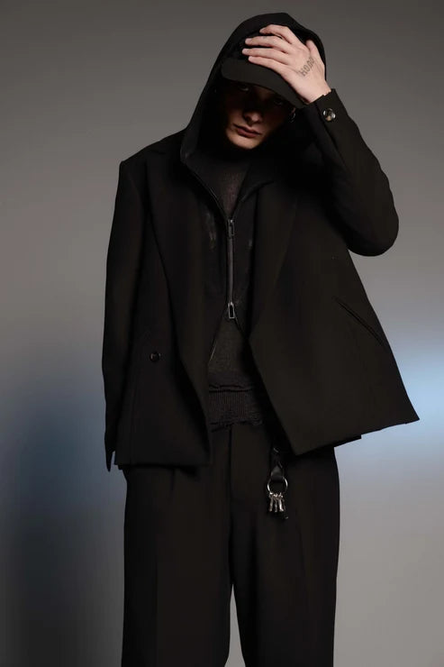 NOTCHED LAPEL DOUBLE BREASTED TAILORED JACKET