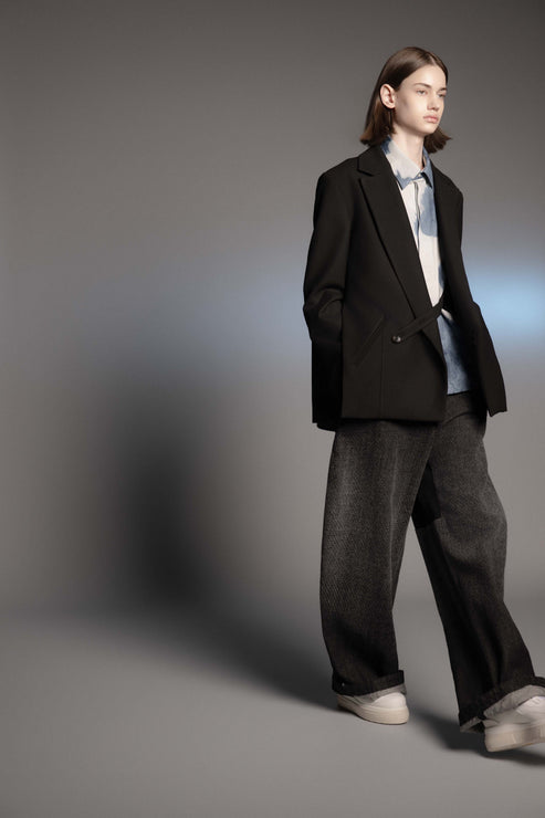 NOTCHED LAPEL DOUBLE BREASTED TAILORED JACKET