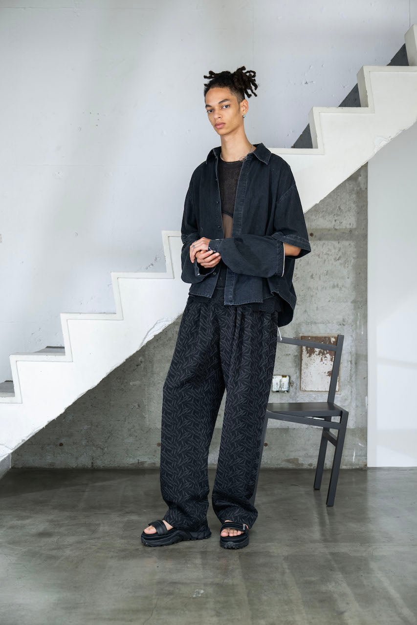 Original fabric 3-tucked easy trousers (BLACK)