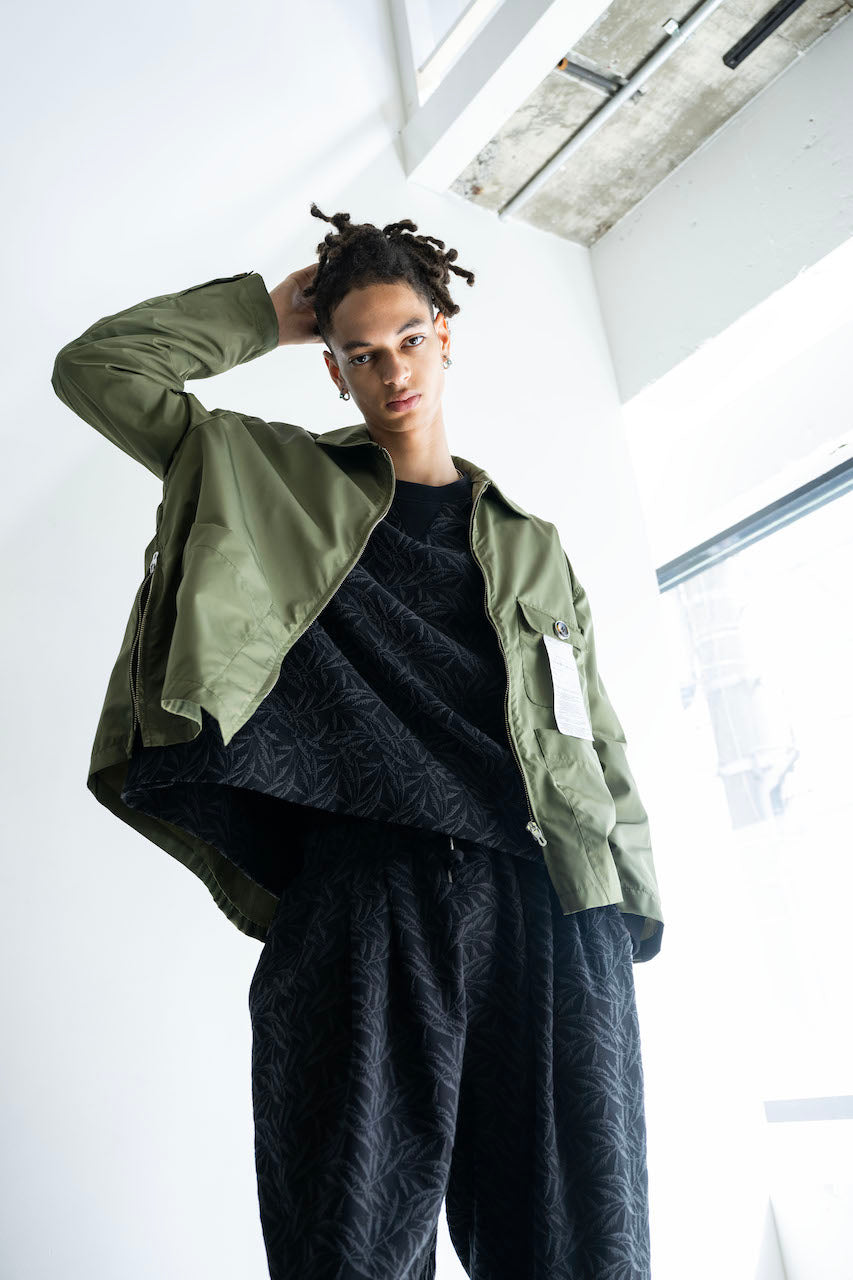 Original fabric 3-tucked easy trousers (BLACK)