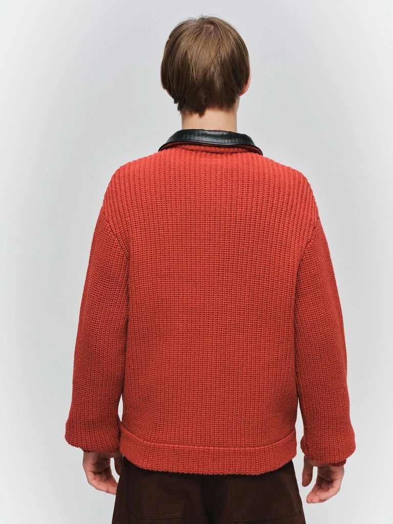 LEATHER-COLLAR KNIT WORK JACKET