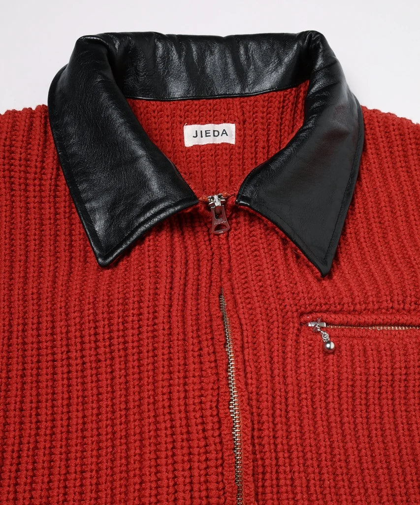 LEATHER-COLLAR KNIT WORK JACKET
