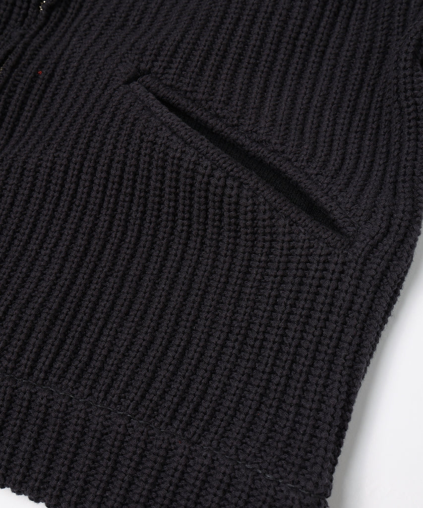 LEATHER-COLLAR KNIT WORK JACKET
