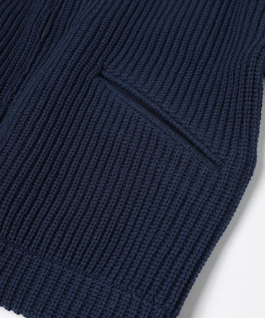 LEATHER-COLLAR KNIT WORK JACKET