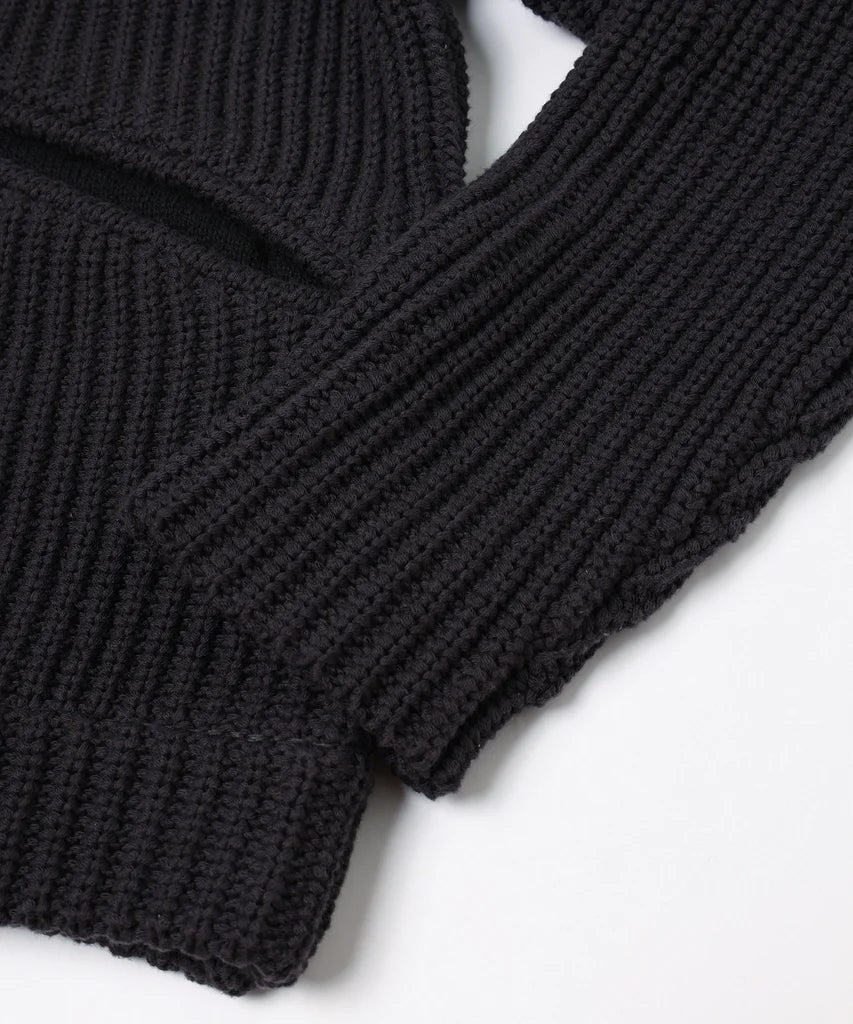 LEATHER-COLLAR KNIT WORK JACKET